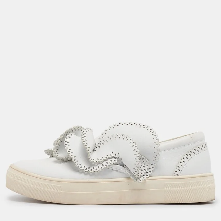 Sophia Webster White Leather Embellished Slip On Sneakers Size 36