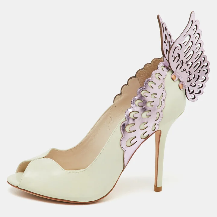 Sophia Webster White/Purple Leather Angelica Lunar Winged Peep Toe Pumps Size 40