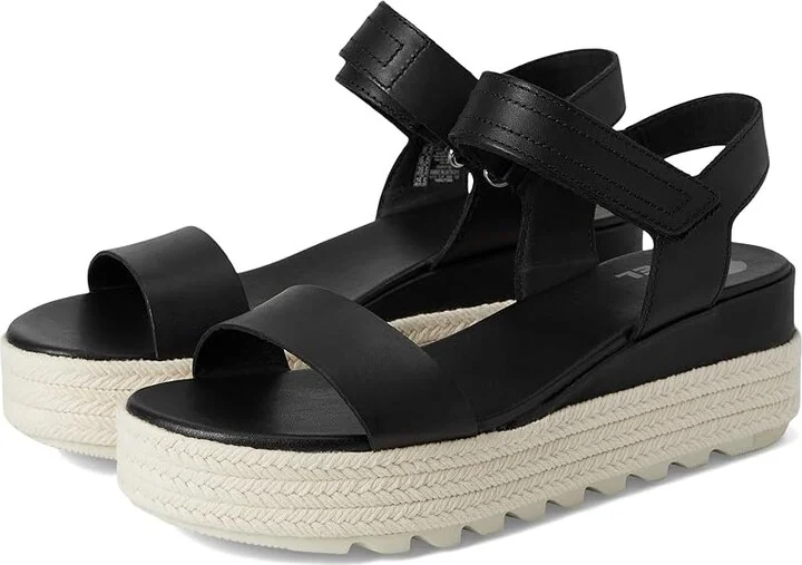 SOREL Camerontm Flatform Sandal Women's Shoes Black/Chalk : 10 B - Medium, Leather