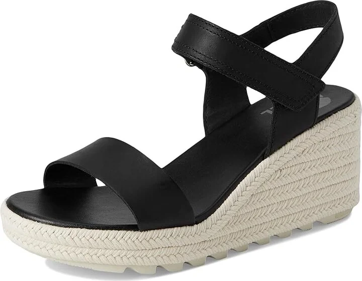 SOREL Camerontm Wedge Sandal Women's Shoes Black/Chalk : 10 B - Medium, Leather - Image 5