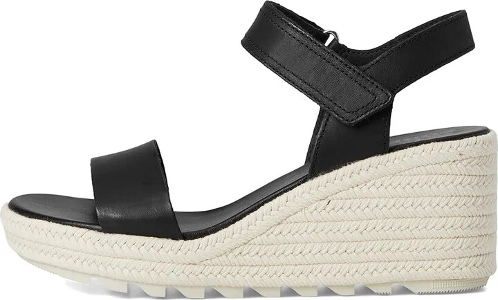 SOREL Camerontm Wedge Sandal Women's Shoes Black/Chalk : 10 B - Medium, Leather - Image 6
