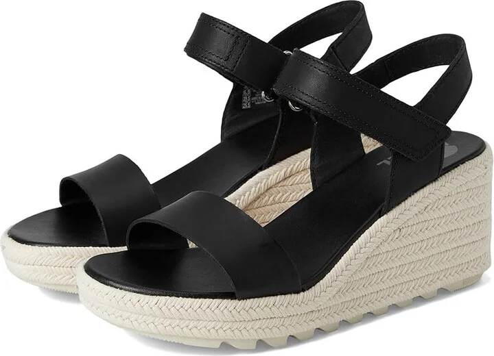 SOREL Camerontm Wedge Sandal Women's Shoes Black/Chalk : 10 B - Medium, Leather