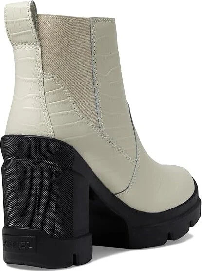 SOREL Cariboutm X Heel Chelsea High Women's Heels Shoes Chalk/Black : 7.5 B - Medium, Leather/Rubber - Image 4