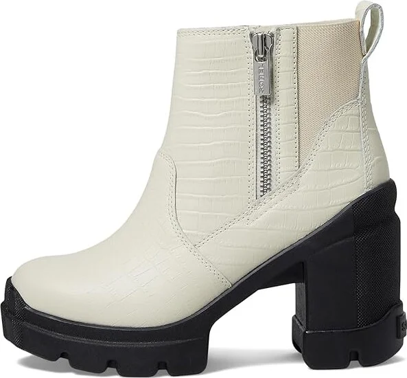 SOREL Cariboutm X Heel Chelsea High Women's Heels Shoes Chalk/Black : 7.5 B - Medium, Leather/Rubber - Image 6