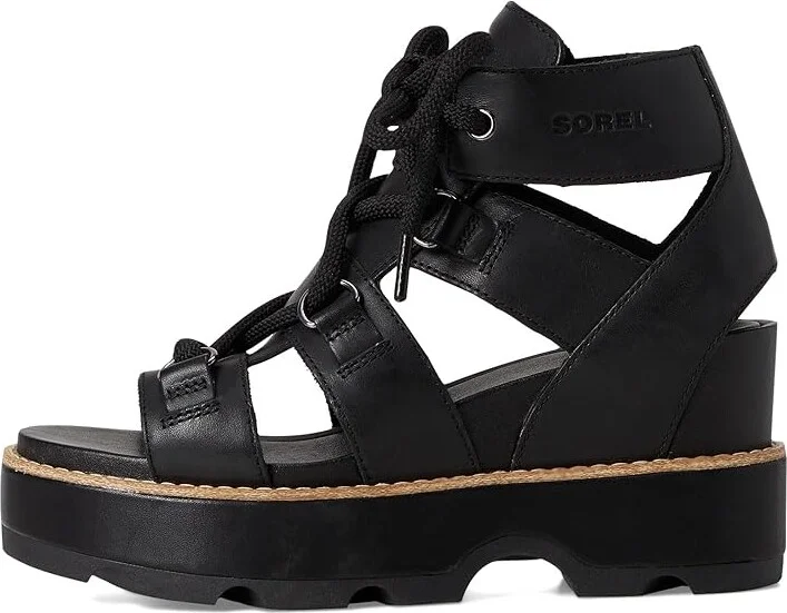 SOREL Joanietm IV Lace Wedge Women's Sandals Black, Black : 8 B - Medium, Leather/Suede - Image 6