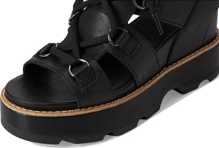 SOREL Joanietm IV Lace Wedge Women's Sandals Black, Black : 8 B - Medium, Leather/Suede - Image 7