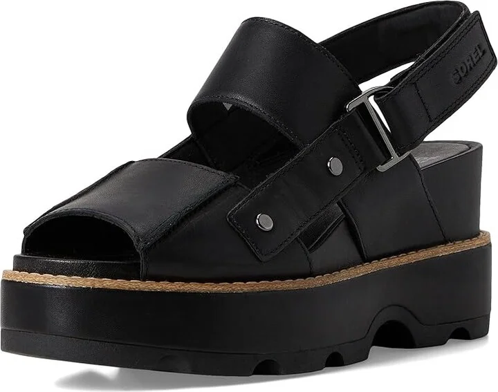 SOREL Joanietm Iv Sandals Wedge Women's Sandals Black/Black : 8.5 B - Medium, Leather/Suede - Image 5