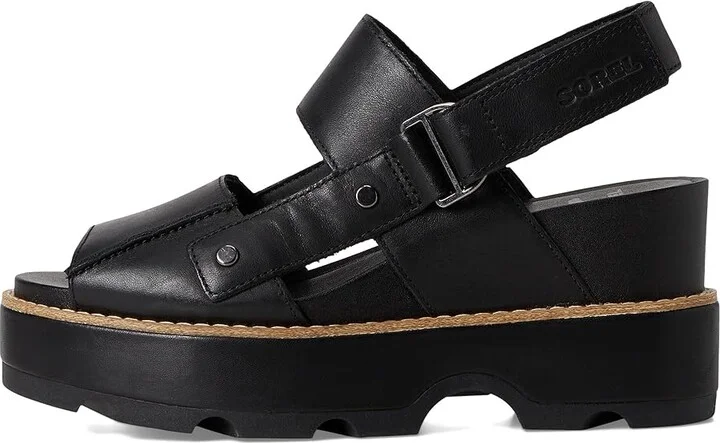 SOREL Joanietm Iv Sandals Wedge Women's Sandals Black/Black : 8.5 B - Medium, Leather/Suede - Image 6