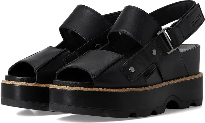 SOREL Joanietm Iv Sandals Wedge Women's Sandals Black/Black : 8.5 B - Medium, Leather/Suede