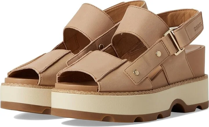 SOREL Joanietm Iv Sandals Wedge Women's Sandals Honest Beige/Gum : 7.5 B - Medium, Leather/Suede