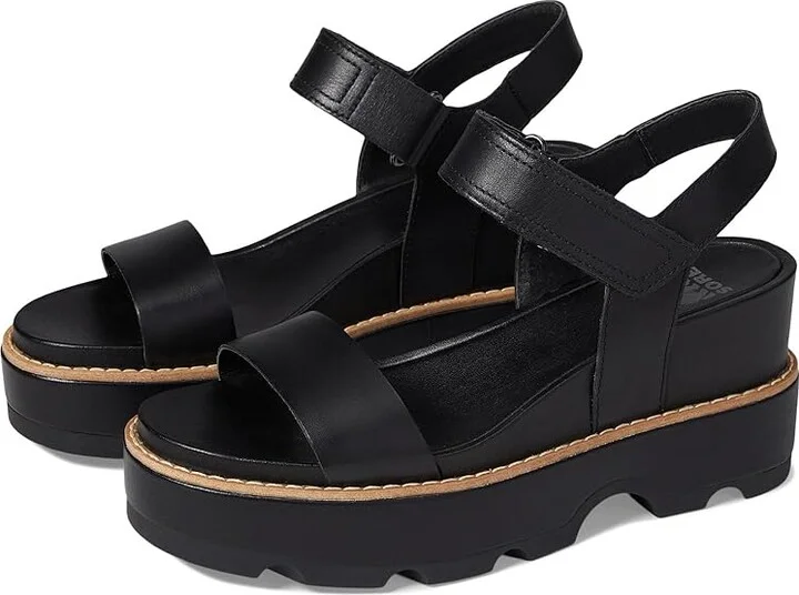 SOREL Joanietm IV Y Strap Wedge Women's Shoes Black/Sea Salt : 10 B - Medium, Suede