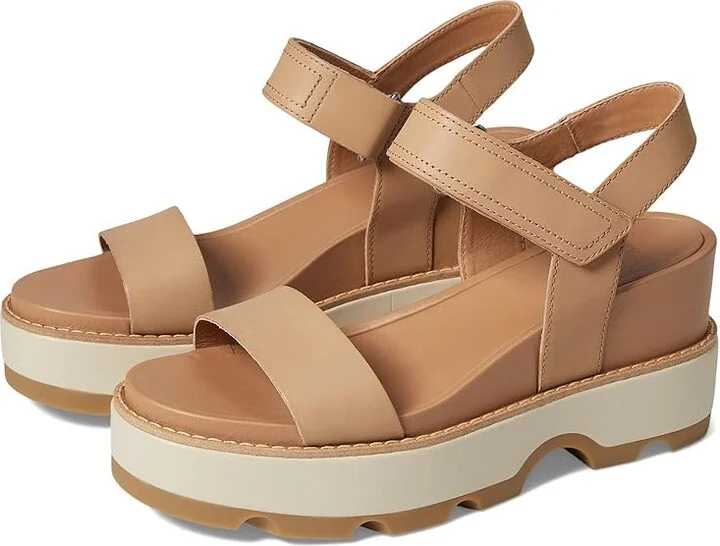 SOREL Joanietm IV Y Strap Wedge Women's Shoes Honest Beige/Bleached Ceramic : 10 B - Medium, Suede