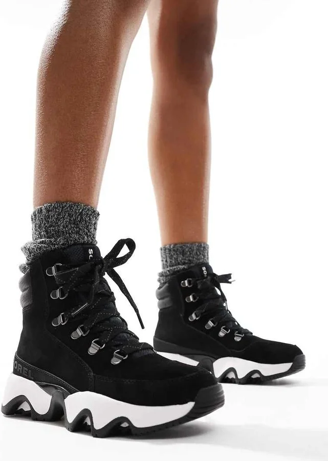 Sorel Kinetic Impact Conquest Plus WP waterproof suede snow boots in black and sea salt - Image 2