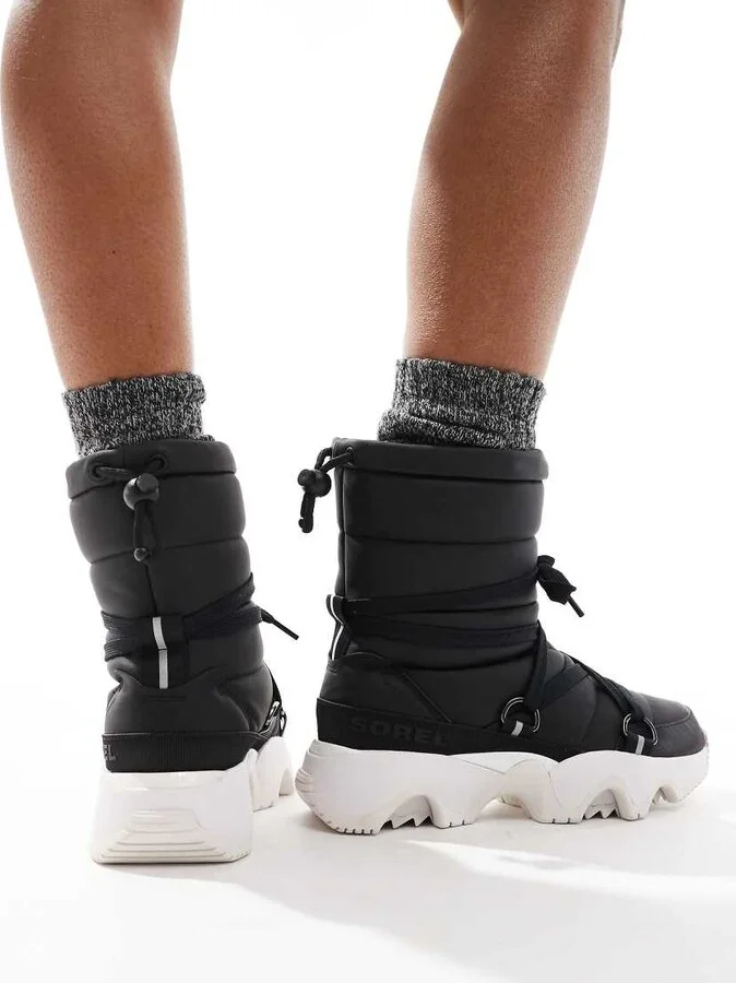 Sorel Kinetic Impact NXT WP waterproof fleece lined puffer snow boots in black and sea salt - Image 2