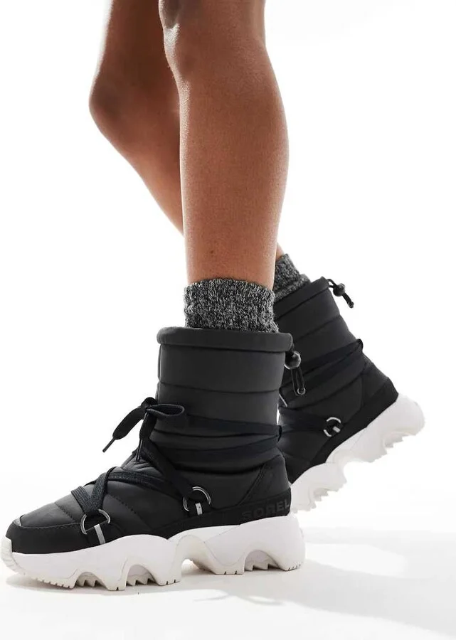 Sorel Kinetic Impact NXT WP waterproof fleece lined puffer snow boots in black and sea salt - Image 4