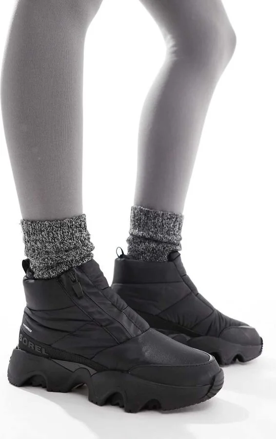 Sorel Kinetic Impact Puffy Zip WP waterproof puffer snow boots in black and sea salt - Image 3