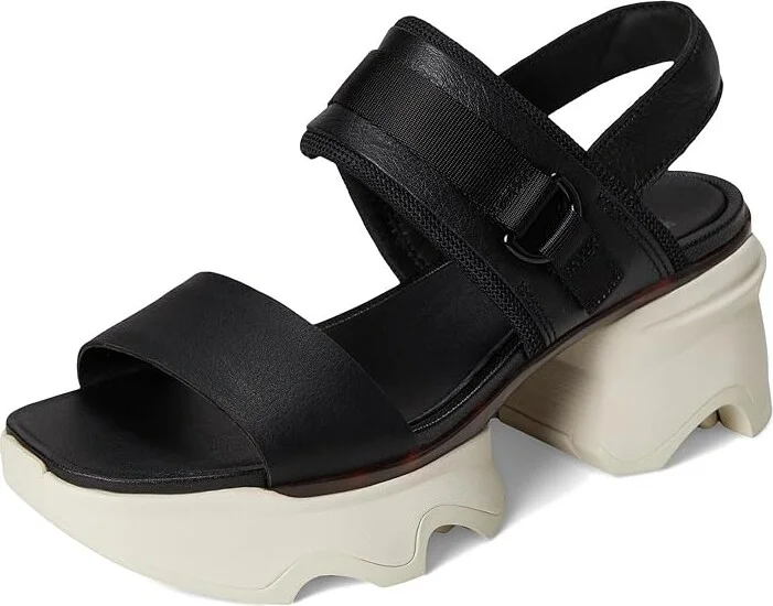 SOREL Kinetictm Impact Slingback Heel Sandal Women's Shoes Black, Chalk : 9 B - Medium, Leather/Textile - Image 5