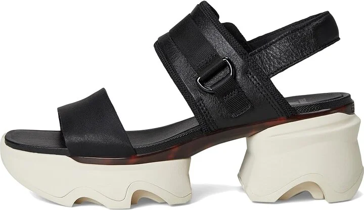 SOREL Kinetictm Impact Slingback Heel Sandal Women's Shoes Black, Chalk : 9 B - Medium, Leather/Textile - Image 6