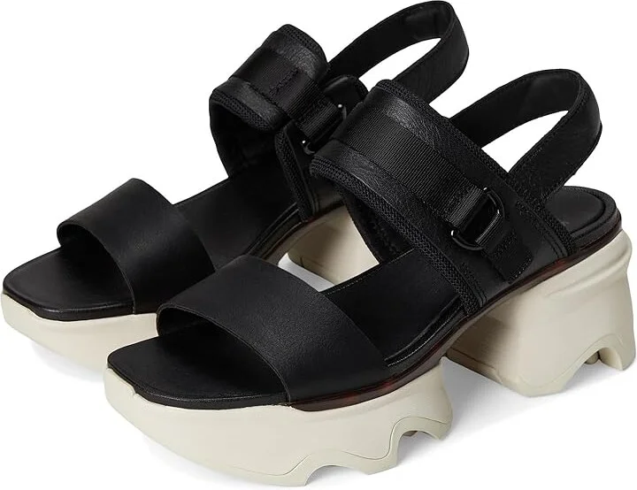 SOREL Kinetictm Impact Slingback Heel Sandal Women's Shoes Black, Chalk : 9 B - Medium, Leather/Textile