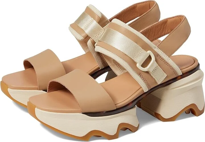 SOREL Kinetictm Impact Slingback Heel Sandal Women's Shoes Honest Beige/Honey White : 10 B - Medium, Leather/Textile
