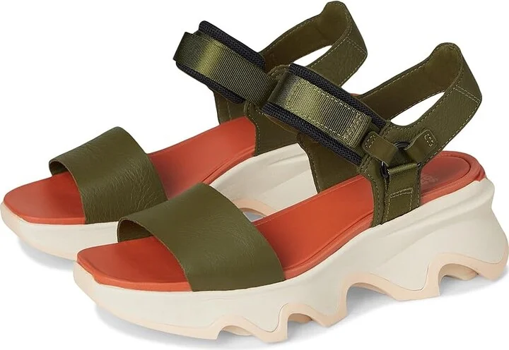 SOREL Kinetictm Impact Y-Strap High Sandal Women's Shoes Utility Green, Pearlescent : 5.5 B - Medium, Leather