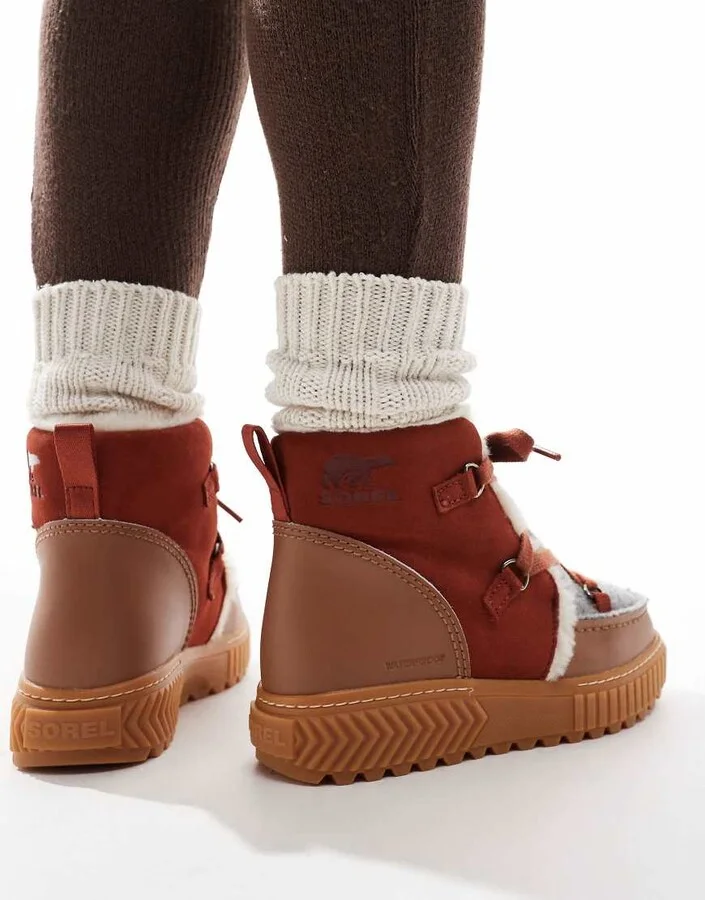Sorel ONA AVE Alpine WP fleece lined waterproof leather boots in velvet tan and sanguine - Image 4