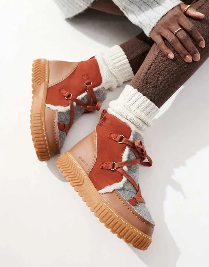 Sorel ONA AVE Alpine WP fleece lined waterproof leather boots in velvet tan and sanguine