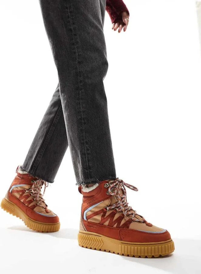 Sorel ONA AVE Trek WP fleece lined waterproof lace up leather boots in sanguine and arctic sea - Image 2