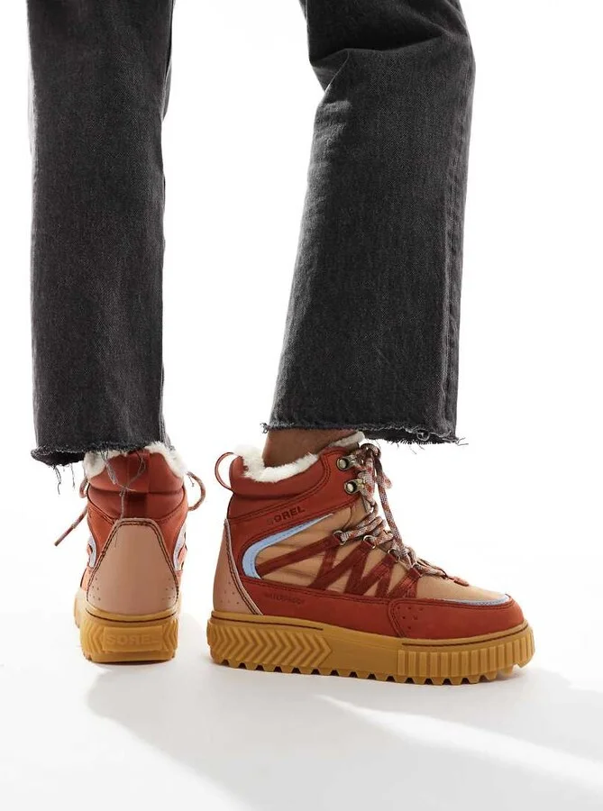 Sorel ONA AVE Trek WP fleece lined waterproof lace up leather boots in sanguine and arctic sea - Image 4