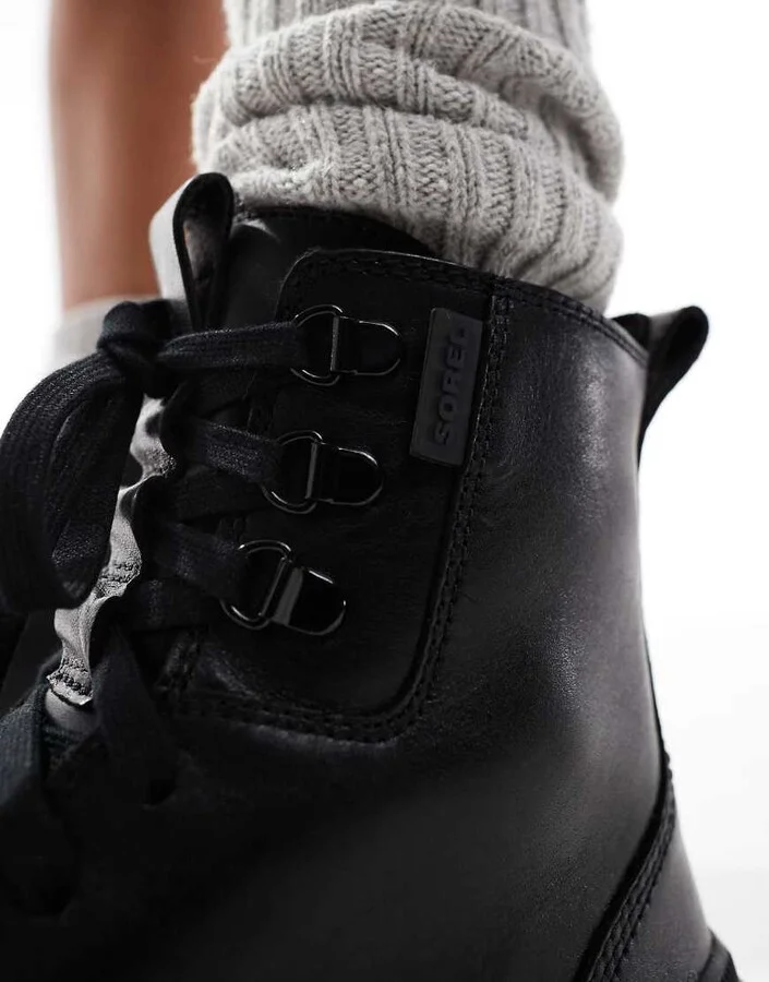 Sorel ONA AVE WP waterproof lace up leather boots in black - Image 3