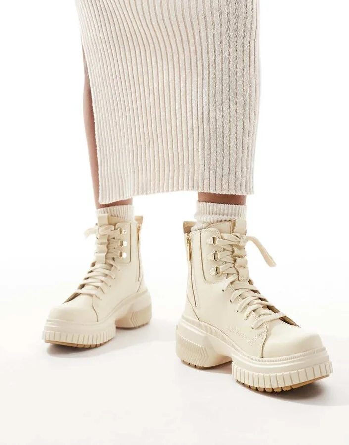 Sorel ONA AVE WP waterproof lace up leather boots in honey white and sea salt - Image 2