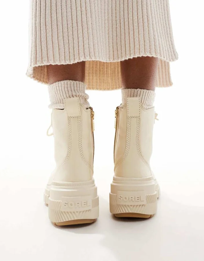 Sorel ONA AVE WP waterproof lace up leather boots in honey white and sea salt - Image 3
