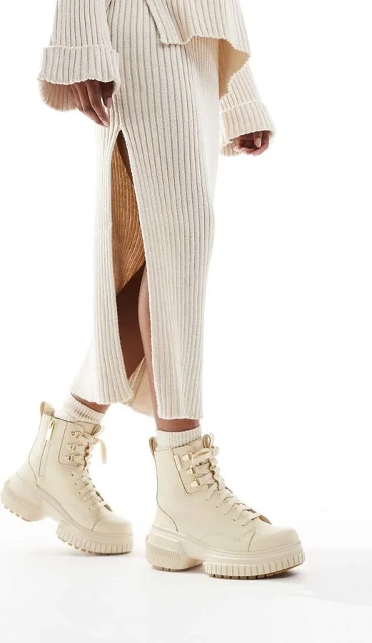 Sorel ONA AVE WP waterproof lace up leather boots in honey white and sea salt