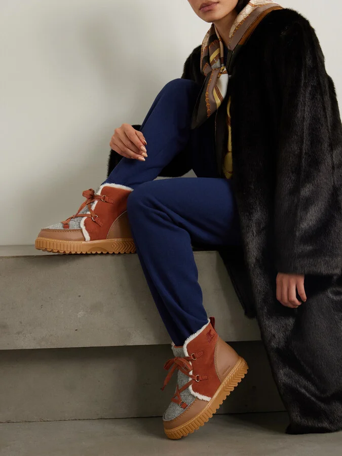 Sorel - Ona Ave™ Alpine Faux Shearling-trimmed Felt, Suede And Leather Ankle Boots - Neutrals - Image 2