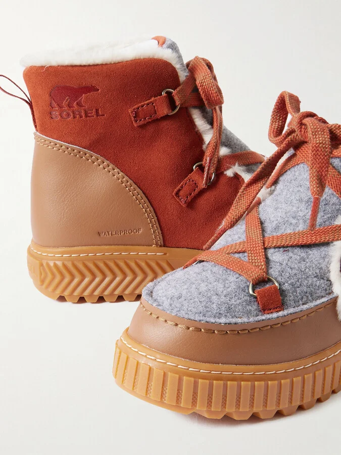 Sorel - Ona Ave™ Alpine Faux Shearling-trimmed Felt, Suede And Leather Ankle Boots - Neutrals - Image 4