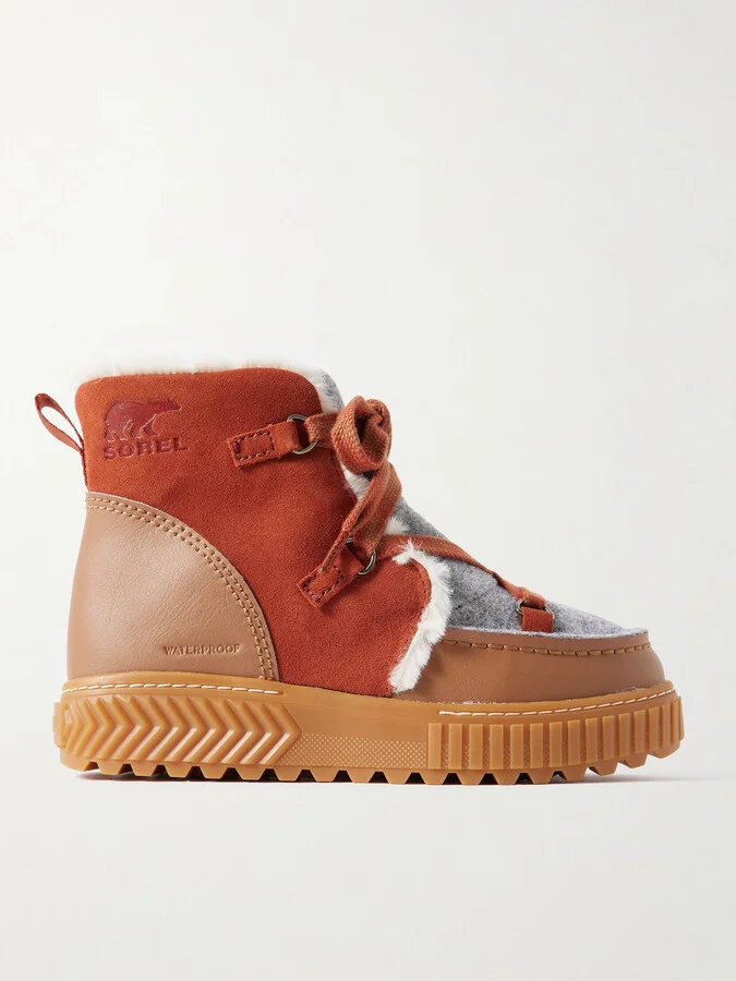 Sorel - Ona Ave™ Alpine Faux Shearling-trimmed Felt, Suede And Leather Ankle Boots - Neutrals