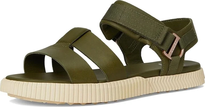 SOREL Ona Avetm Ankle Strap Flat Sandals Women's Sandals Utility Green/Bleached Ceramic : 8 B - Medium, Leather - Image 5