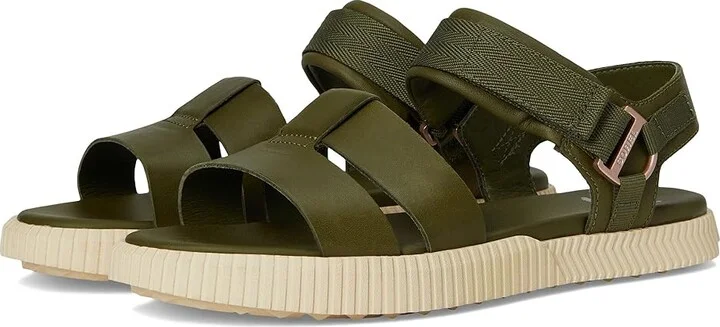 SOREL Ona Avetm Ankle Strap Flat Sandals Women's Sandals Utility Green/Bleached Ceramic : 8 B - Medium, Leather