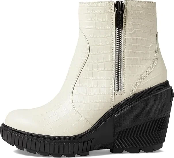 SOREL ONA AVEtm Zip Wedge High Women's Heels Shoes Chalk/Black : 12 B - Medium, Leather - Image 6