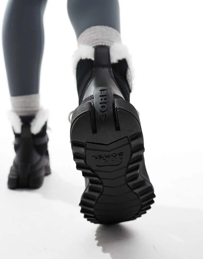 Sorel ONA RMX Glacy Plus WP waterproof fleece lined suede snow boots in black and sea salt - Image 3