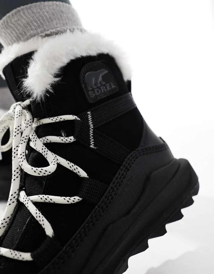Sorel ONA RMX Glacy Plus WP waterproof fleece lined suede snow boots in black and sea salt - Image 4
