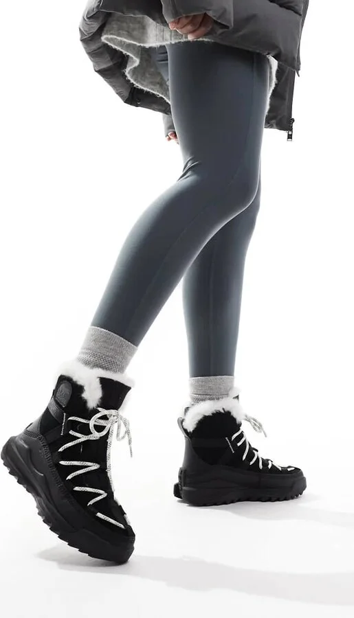 Sorel ONA RMX Glacy Plus WP waterproof fleece lined suede snow boots in black and sea salt