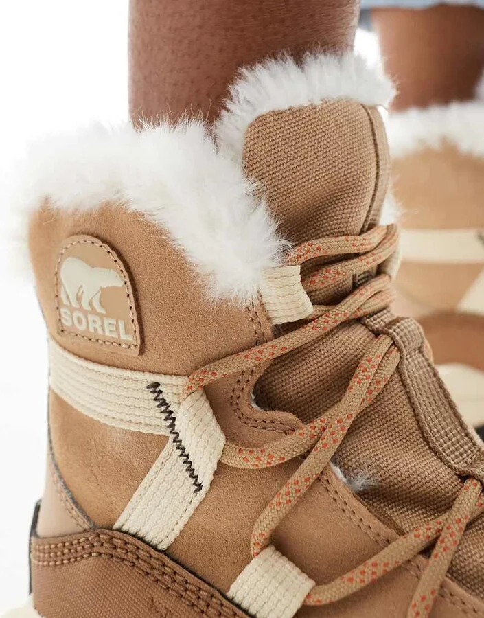 Sorel ONA RMX Glacy Plus WP waterproof fleece lined suede snow boots in canoe and sea salt - Image 2