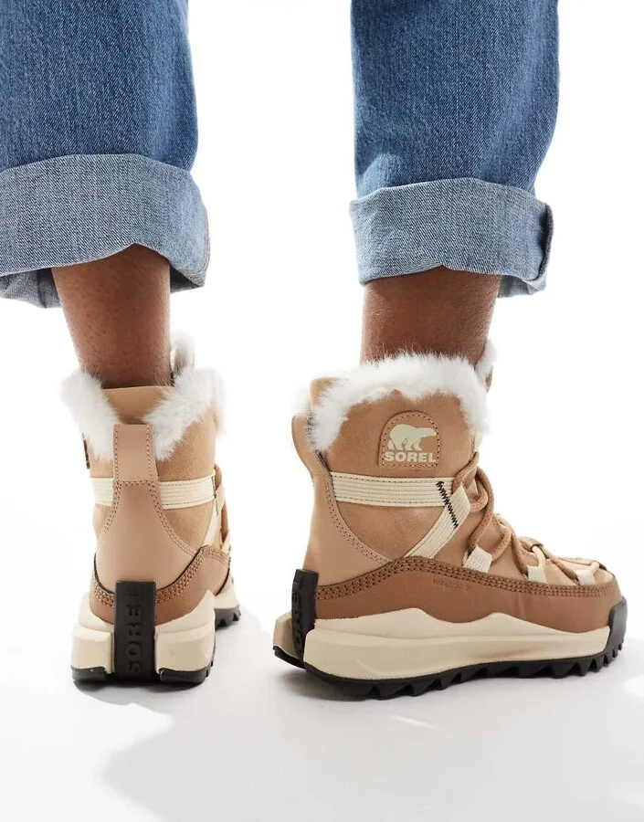 Sorel ONA RMX Glacy Plus WP waterproof fleece lined suede snow boots in canoe and sea salt - Image 4