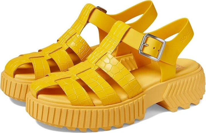 SOREL ONAtm Streetworks Fisherman Mid Sandal Women's Shoes Yellow Ray/Pilsner : 7.5 B - Medium, Leather
