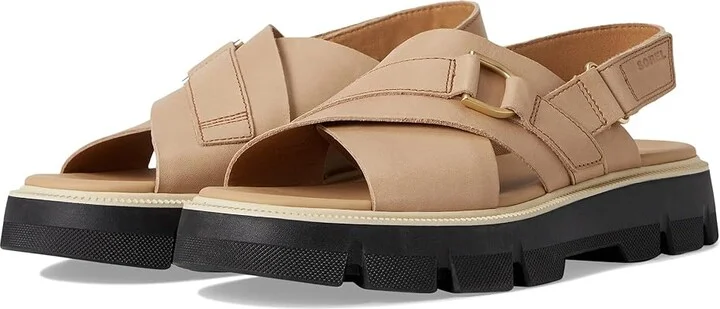 SOREL Rein CBtm Crisscross Sandals Women's Sandals Honest Beige/Black : 11 B - Medium, Leather