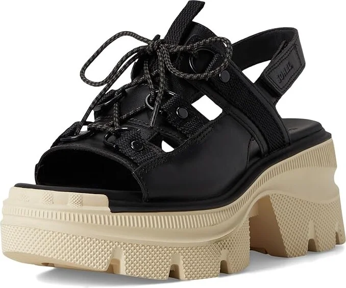 SOREL Rein CBtm Lace Platform Women's Sandals Black/Bleached Ceramic : 7 B - Medium, Leather - Image 5
