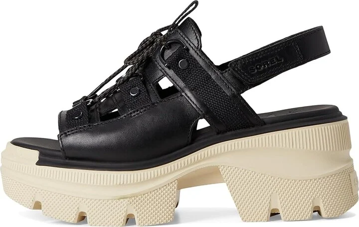 SOREL Rein CBtm Lace Platform Women's Sandals Black/Bleached Ceramic : 7 B - Medium, Leather - Image 6