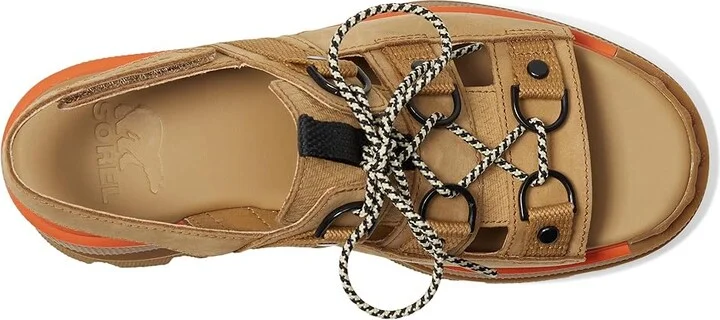 SOREL Rein CBtm Lace Platform Women's Sandals Caribou Buff/Black : 6 B - Medium, Leather - Image 2