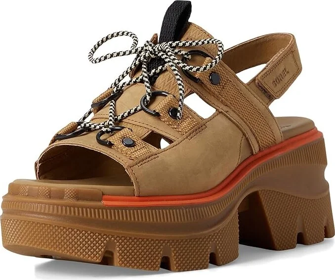 SOREL Rein CBtm Lace Platform Women's Sandals Caribou Buff/Black : 6 B - Medium, Leather - Image 5